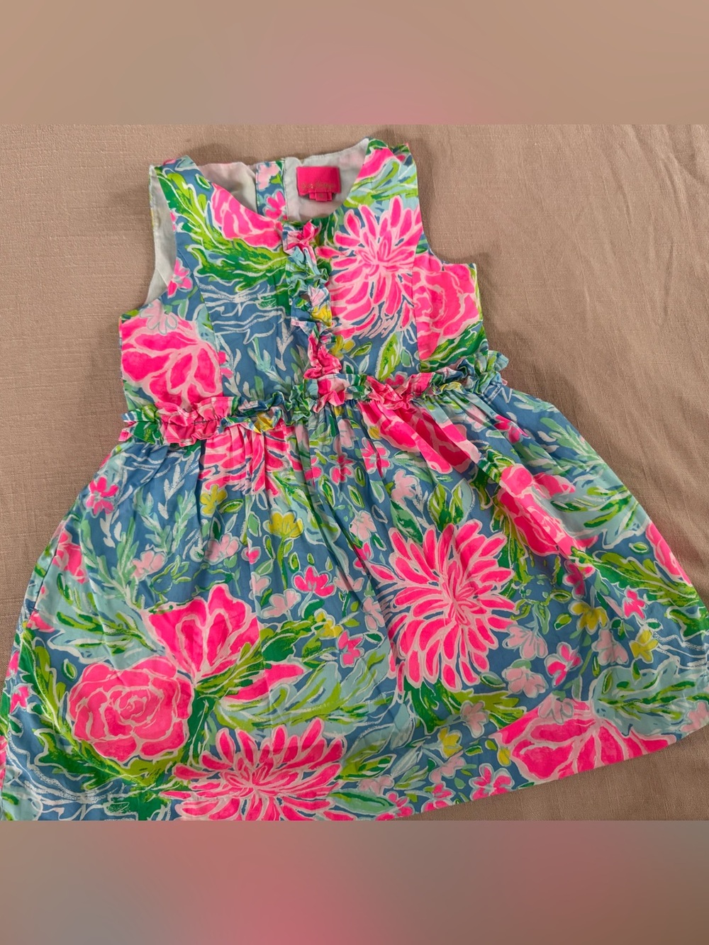 Lilly Pulitzer Girls Floral Sleeveless cotton ruffle front Dress - size 6